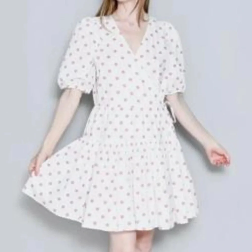 Polly & Esther White Wrap Midi Dress with Pink Polka Dots